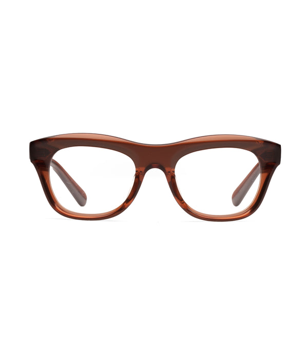 Brown eyeglasses on a white background