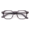 Pair of gray eyeglasses on a white background