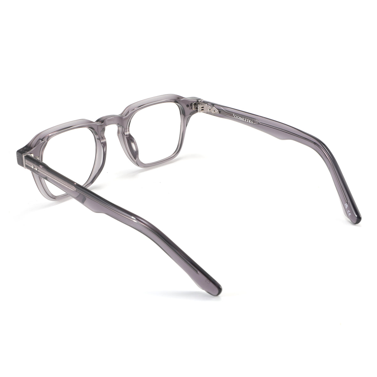 Gray acetate eyeglasses on a white background