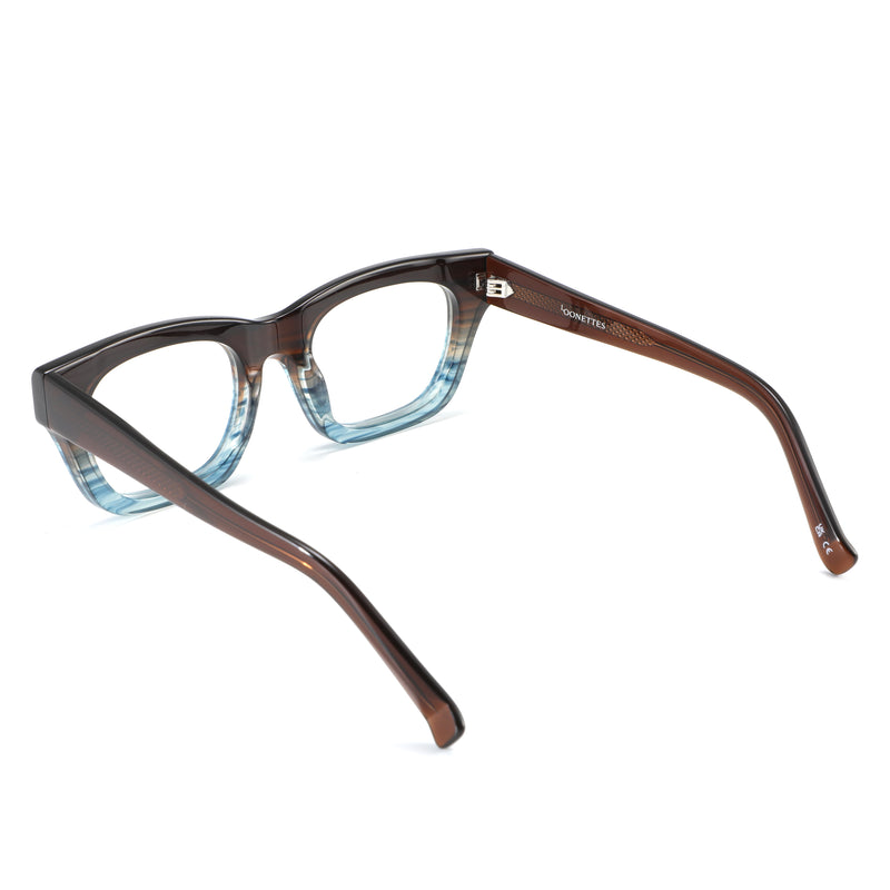 Brown and blue gradient eyeglasses on a white background