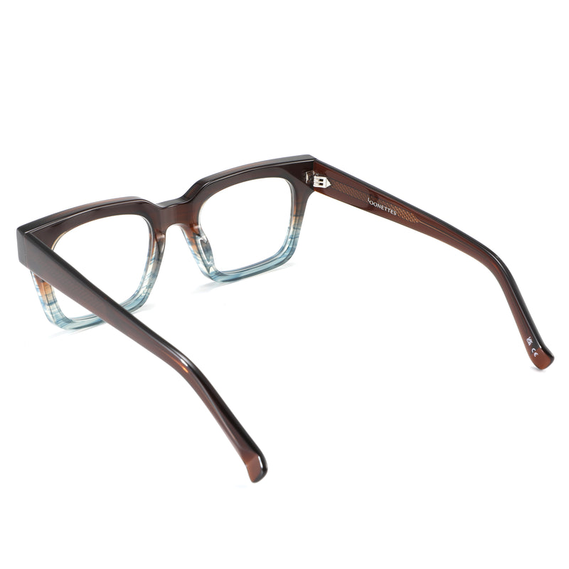 Brown eyeglasses with a clear bridge on a white background