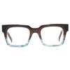 Brown and blue gradient eyeglasses on a white background