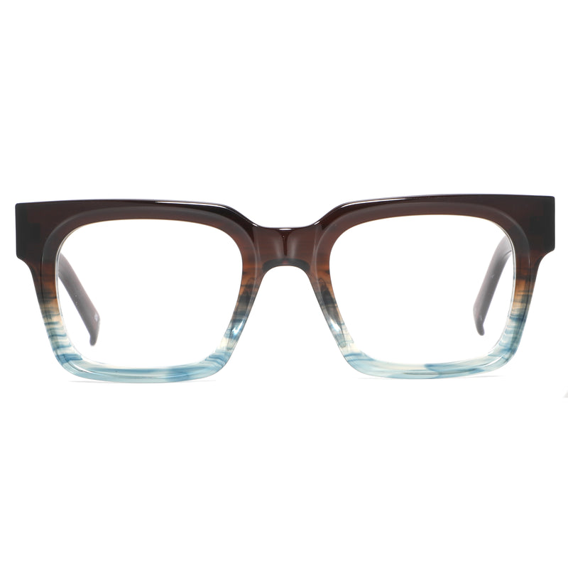 Brown and blue gradient eyeglasses on a white background
