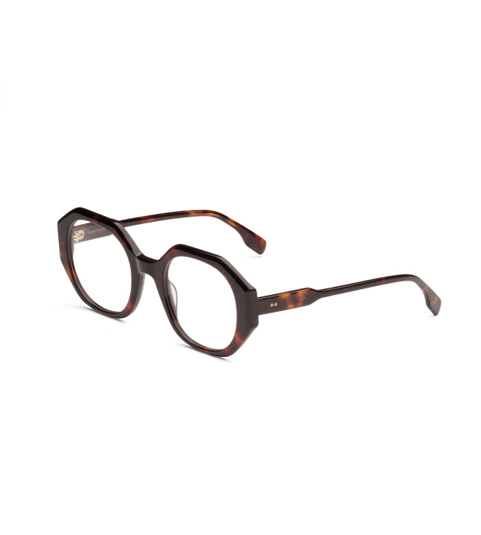 'Loonettes Lexagon' branded Tortoiseshell eyeglasses on a white background